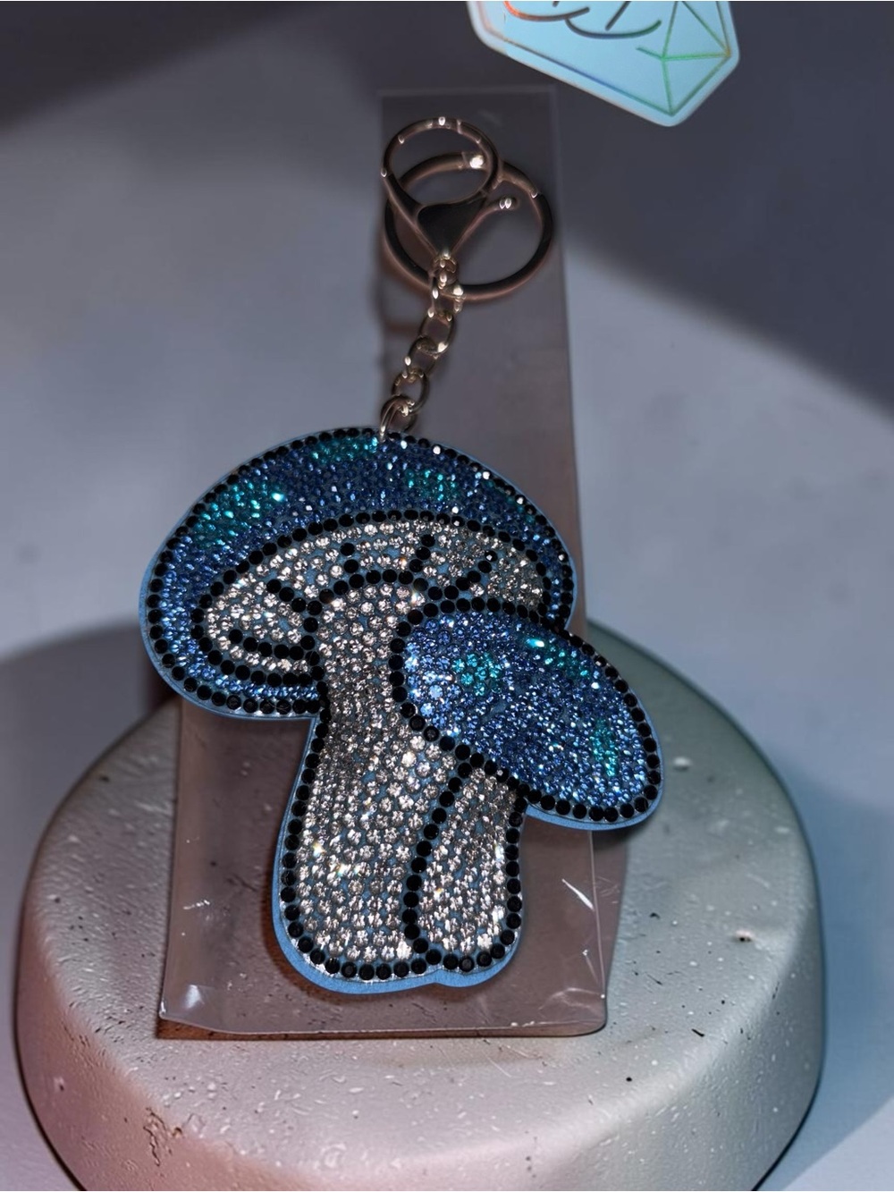 Blue Rhinestone Mushroom Keychain Bag Charm Crystal Purse Charm Sparkly